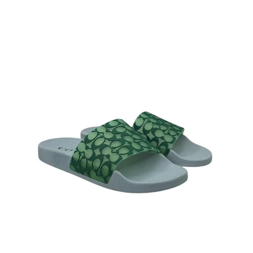 Coach Udele Signature Rubber Slides Green & Waterfall Size 7 - Picture 3 of 10